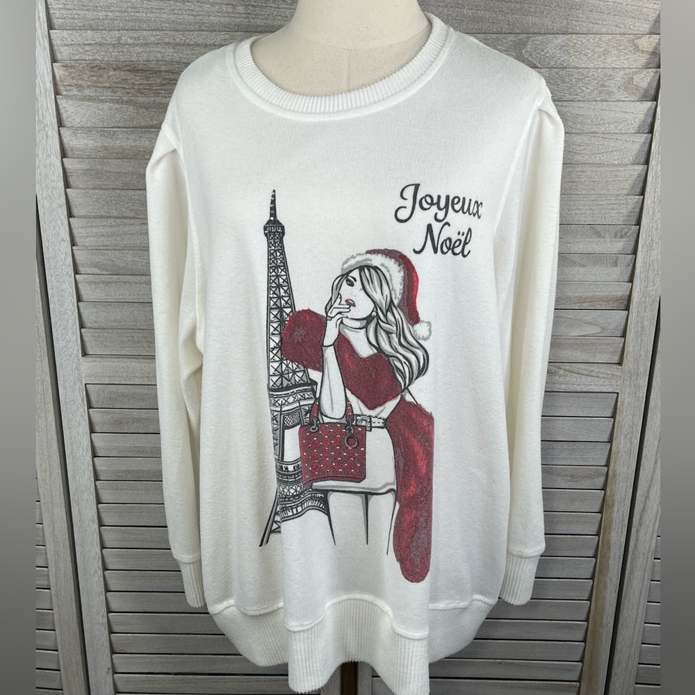 LOVE & LACE Joyeux Noel Crewneck Sweatshirt White-3X